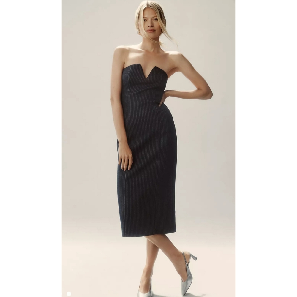 Anthropologie Menswear Stripe Strapless Midi Dress